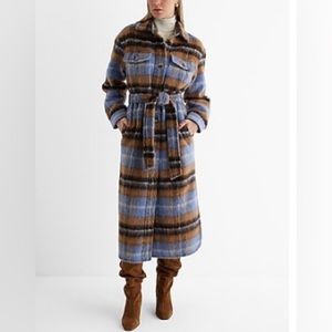 🎉Host Pick🎉NWT Express Wool Blend Plaid Long Belted Shacket